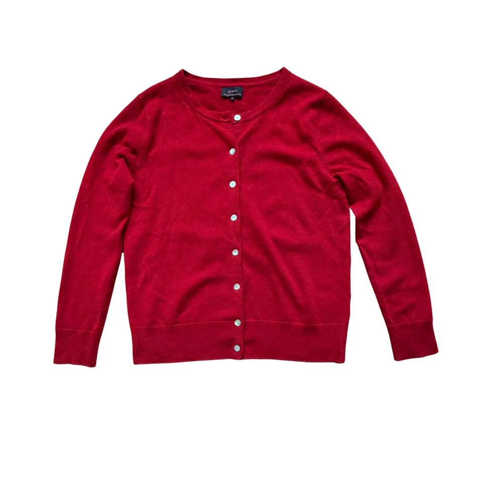 Quince Mongolian Cashmere Cardigan Sweater Varsity Red Size M Crew Neck